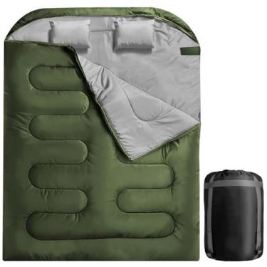 Imagem de Sacos de dormir duplos para adultos e crianças, impermeável, leve, saco de dormir para duas pessoas com travesseiro para clima frio ou quente, mochila, caminhadas, montanhismo, uso interno e externo