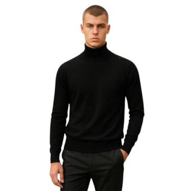 Imagem de Cacharrel Blusa Tricot Lã Masculina Canelada Ref765 - Generica, Preto,