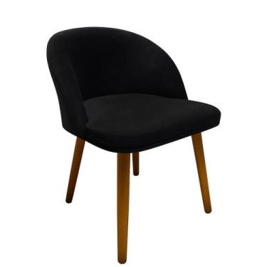 Imagem de Cadeira Pétala Slim Decorativa Tecido Veludo Pés Palito, PRETO