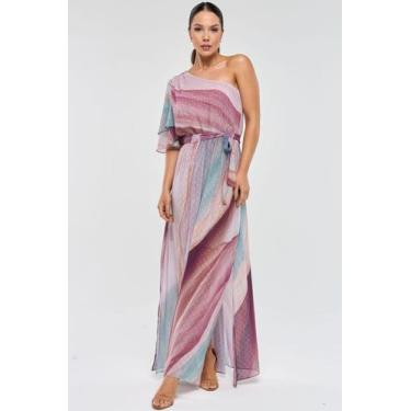 Imagem de Vestido Longo PKS Um Ombro Só Estampa Watercolor, M