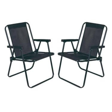 Imagem de Kit 2 Cadeira de Praia Alta em Aço 110 kg Preta Mor