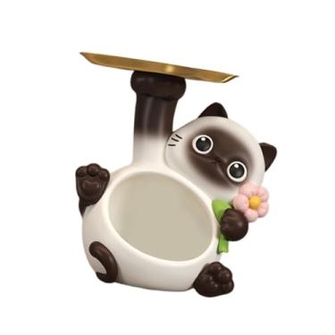 Imagem de Generic Organizador de estátua de gato de resina, porta-chaves de entrada, bandeja de armazenamento multiuso para artesanato, estatueta de gatinho para