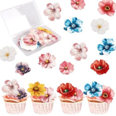 Imagem de 54 Pack Edible Flower Cupcake Toppers Colorful Wafer Paper Beautiful Flower Cake Picks for Wedding Birthday Theme Baby Shower Party Cake Decorations Supplies