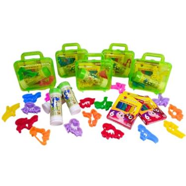 Imagem de Kit 10 Massinha Modelar + 10 Bolha Sabão Dino + 20 Cortador Dinossauro + 10 Maletinha Acrílico Lembrancinha Infantil