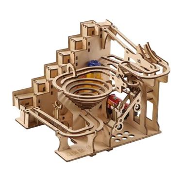 Imagem de MERIGLARE Modelo de corrida de mármore faça você mesmo, quebra-cabeça de madeira 3D, artesanato educacional, kits de construção, engrenagem mecânica para