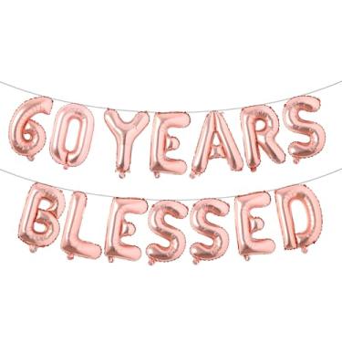 Imagem de 60 Years Blessed Banner de balão multicolorido com glitter, decorações de festa de aniversário de 60 anos/casamentos, cenários de sinalização (60 YEARS BLESSED ouro rosa)