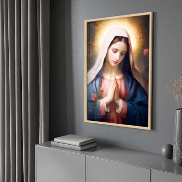 Imagem de Quadro Decorativo com Moldura e Acrilico Cristal Vidro Nossa Senhora Aparecida Religioso Sala Quarto Hall