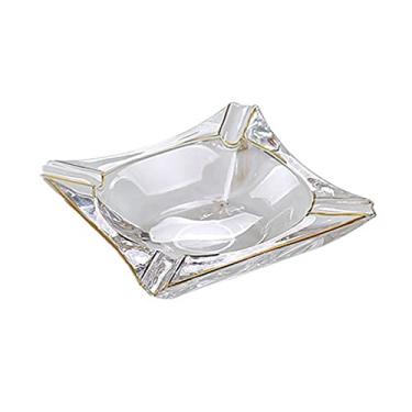 Imagem de Cinzeiro de ervas daninhas cinzeiro de vidro com borda dourada para casa, sala de estar, escritório criativo, decoração de cinzeiro grande cinzeiros para cigarros