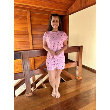 Imagem de Pijama Verão Conjunto Suede Manguinha Baby Doll Short Doll Estampado -