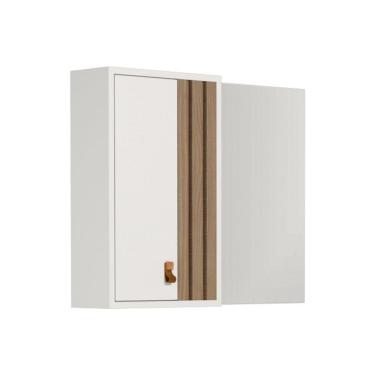 Imagem de Espelheira Ariel 80cm Com Detalhe Ripado Branco/jequitibá