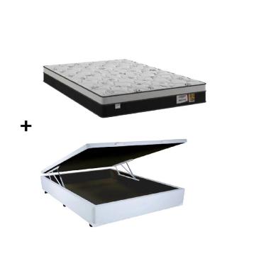 Imagem de Cama Box Baú Casal Branco Colchão Alfa Molas Ensacadas 138x188 - Plumatex