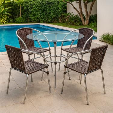Imagem de Conjunto Pool Mesa e 4 Cadeiras Aluminio Fibra Area Gourmet Acesse Moveis