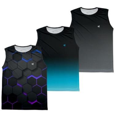 Imagem de Kit 3 Camiseta Regata Academia Masculina Camisa Musculação Dry UV Cami