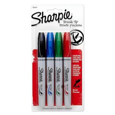 Imagem de Marcador Permanente Brush Tip Sharpie 4 Cores Sortidas
