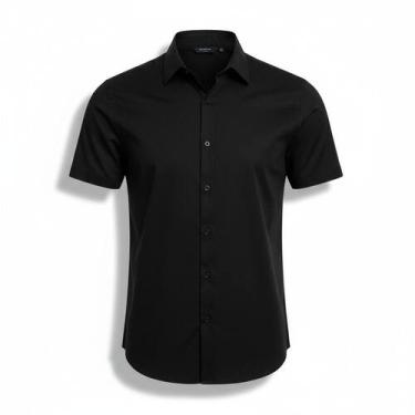 Imagem de Camisa Masculina Social Lisa Basica Manga Curta - Volgue, Preto, M