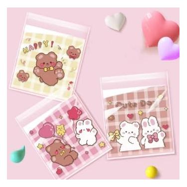 Imagem de 100 peças bolsa fofa de coelhinho com estampa autovedante, bolsa transparente de desenho animado, embalagem de presente de festival, estilo 2