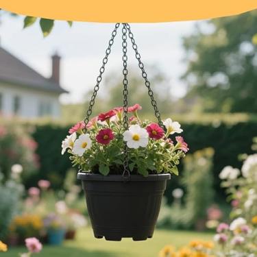 Imagem de Cesto de vaso de pendurar corrente preta para vaso de flores para plantas ao ar livre, corrente pendurada com ganchos, 3 cabos de substituição, bandeja de captura para alimentadores de pássaros