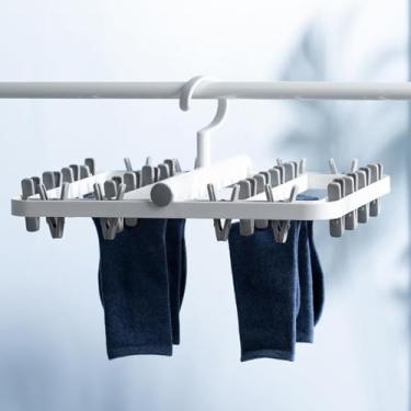 Imagem de Cabide dobrável com 24 clipes de gancho giratório à prova de vento, suporte de secagem de roupa para meias, roupas íntimas, toalhas (cinza)