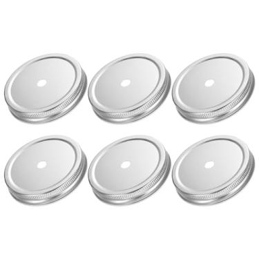 Imagem de 6 peças de tampa de conserva de pote de pedreiro, 87 mm/3,4 pol. Inserções de tampas de placa de estanho de boca regular para tampa de frascos de conserva, prata