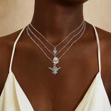 Imagem de Colar turquesa ocidental para mulheres, joias boho em camadas, pingente country