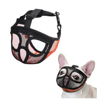Imagem de Focinheira para cães confortável malha respirável tecido macio cães focinheira plana ajustável anti mordida latido (laranja, pequeno)