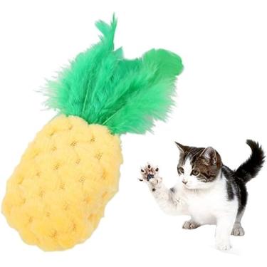 Imagem de Juroicessry Brinquedo de erva de gato de abacaxi amarelo – Brinquedos para mastigar e odontológicos para gatos com erva de gato, para gatinhos, gatos adultos, brincadeiras interativas e alívio do