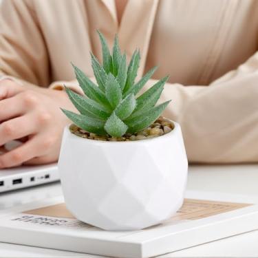 Imagem de Plantas suculentas artificiais falsas para mesa, suculentas falsas realistas em vasos de plástico, mini decoração de suculentas coloridas para quarto, banheiro, escritório, prateleira (verde D)