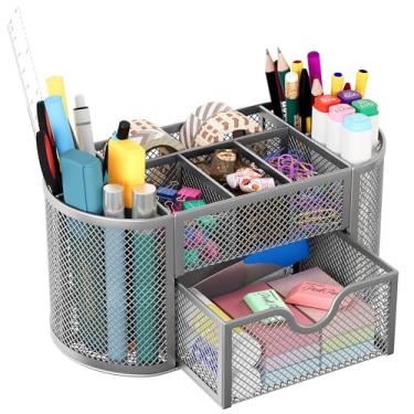 Imagem de EasyPAG Organizador de mesa de malha, organizador multifuncional de papelaria para material escolar, suporte de caneta de escritório para mesa, 9 compartimentos para organização de dormitório com