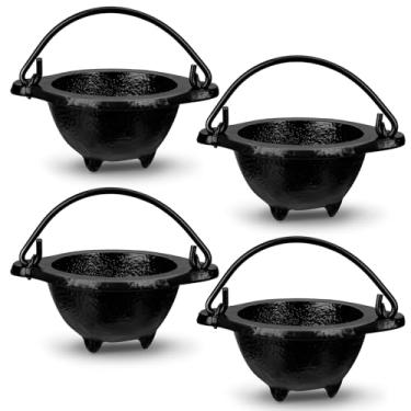 Imagem de Sawysine 4 peças de mini caldeirão de ferro fundido com alça queimador de incenso de ferro fundido pequeno retrô tigela para queimar manchas de 6,3 cm de diâmetro interno para borrar incenso, ritual