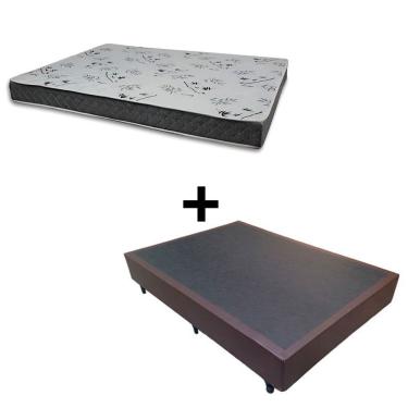 Imagem de Cama Box Casal 138 Tecido Sintético Marrom Com Colchão Miller - 100% Espuma - D33 Cinza 54x138x188