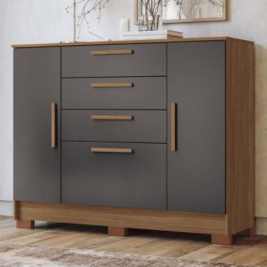 Imagem de Cômoda Morris 2 Portas 4 Gavetas Jatoba/Grafite - Pnr Móveis