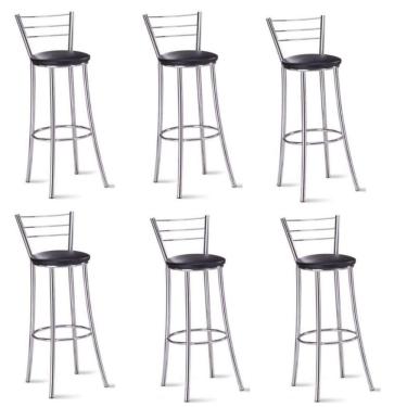 Imagem de Kit 6 Banquetas Para Bancada Cromada Grazi Preto