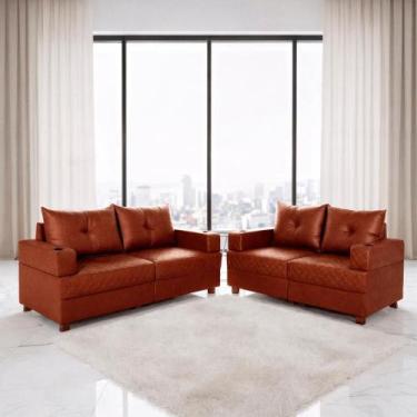 Imagem de Sofá 3 e 2 Lugares Essenza Bom Pastor, Terra Cota Veludo PU