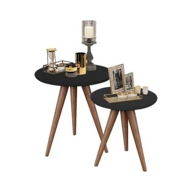 Imagem de Conjunto Mesa Lateral De Apoio Retrô Pés Palito Quality Móveis Preto