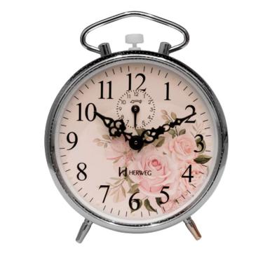 Imagem de Despertador Mecânico Floral Vintage Cromado Picoteado Herweg 228207 Único