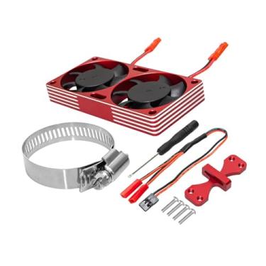 Imagem de menolana Kit de dissipador de calor de motor RC de metal com ventiladores de resfriamento duplos para motores 4284 e 4985. Peças de reposição fáceis de, Vermelho