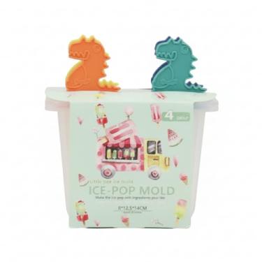 Imagem de Kit 4 de Formas para Picolé Molde Reutilizável em Plástico com Estampas de Dinossauros