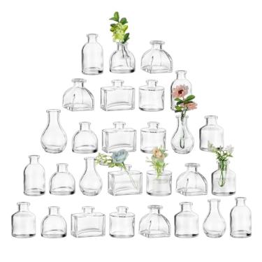 Imagem de Glasseam Vasos de vidro transparente para centros de mesa: Conjunto de mini vasos de flores com 28 peças de botões a granel - Vasos pequenos modernos para sala de casa, festa de casamento, mesa de