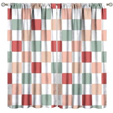 Imagem de Cortinas retrô Groovy, 60s 70s Minimal Hippie Colorido Rosa Azul Vermelho Geometria Quadrada Chequer Tratamentos de Janela, Rod Pocket Blackout Decoração de Casa Cortinas para Sala de Estar Quarto