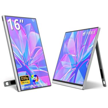 Imagem de Veout Monitor portátil de 16 polegadas, monitor de laptop IPS 1920 x 1200p com USB-C, monitor de jogos HDMI Freesync com suporte, disponível em quatro cores, ultrafino de 0,8 cm para viagens e uso no