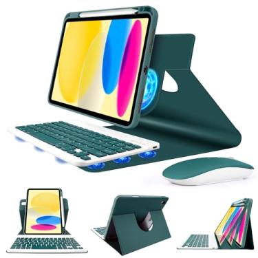 Imagem de SOPPY Capa de teclado giratória com mouse para iPad 11ª geração 11 polegadas 2025/iPad 10ª geração 27.7 cm, capa de teclado magneticamente destacável com suporte para lápis (verde escuro)