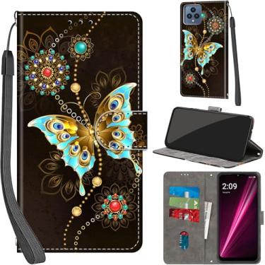 Imagem de Salanheo Capa carteira para T-Mobile Revvl 6 5G / Revvl 6X 5G, com [3 compartimentos para cartões], fecho magnético com suporte, capa protetora de couro PU à prova de choque 16.6 cm 2022, borboleta
