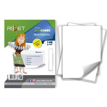 Imagem de Bloco Ecocores Desenho Branco 140g A3 20 folhas - Ridet