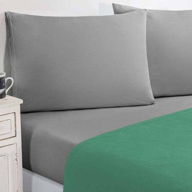 Imagem de Jogo De Cama Malha Lençol 100% Algodão Gran Moratta 4 Peças Casal - Verde Jade/Cinza
