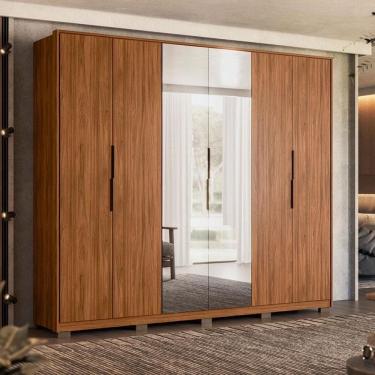 Imagem de Guarda Roupa Casal Atrice Ambiente 6 Portas Nogueira Touch com Espelho e Pés Demóbile – Demartêz