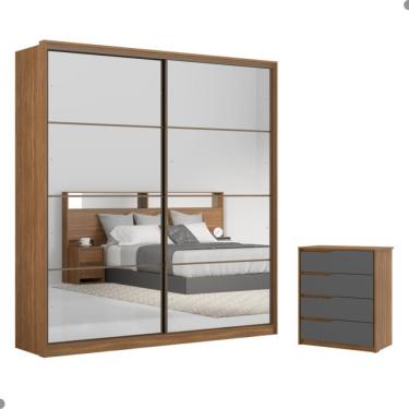 Imagem de Conjunto Quarto Guarda Roupa com 2 Espelhos Comoda Napolis