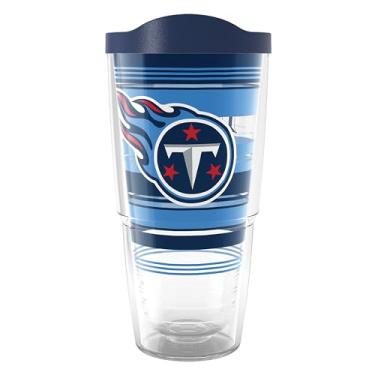 Imagem de Tervis Copo de viagem NFL Tennessee Titans - Hype Stripes Made in USA Copo de viagem com isolamento térmico de parede dupla mantém as bebidas frias e quentes, 680 g, clássico