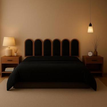 Imagem de Kit Cabeceira Aura Estofada Autocolante com Borda em MDF para Cama Sol