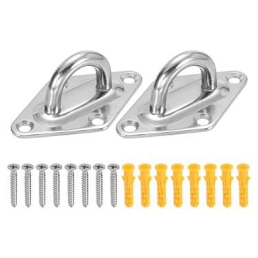 Imagem de PATIKIL M8 Ganchos de teto de aço inoxidável, placa de olho, 2 peças em forma de diamante resistentes ferragem marinha grampos ganchos com parafusos para redes, cadeiras suspensas, balanços, prata