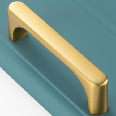 Imagem de BEROSSA Pacote com 10 puxadores de gaveta de ouro escovado de 7,6 cm, ferragens douradas para armários de cozinha, 3126 gavetas, cômoda, banheiro, armário de penteadeira